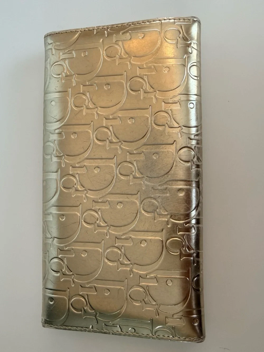 Dior Metallic Embossed Continental Wallet - Gold